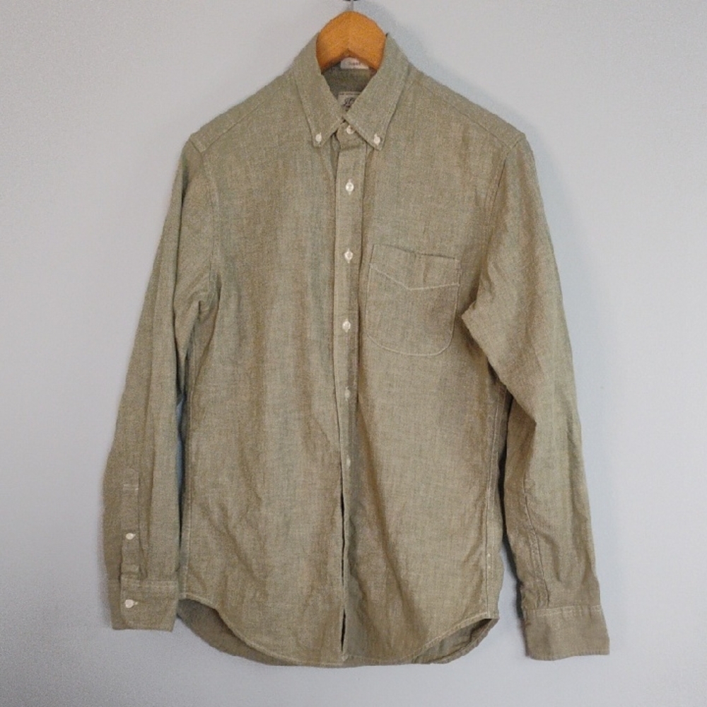 J. Crew Men's Olive Button-Down Shirt Classic Fit Casual Preppy Organic Cotton